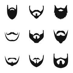 Beard icons set. Simple set of 9 beard vector icons for web isolated on white background