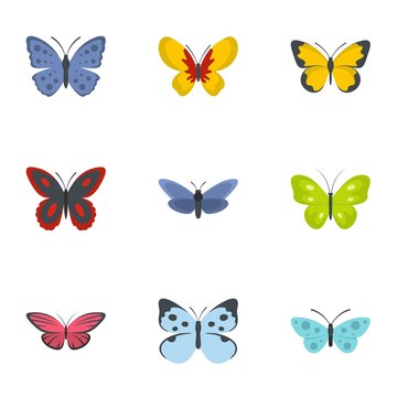 Butterfly icons set. flat set of 9 butterfly vector icons for web isolated on white background