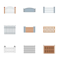 Fence icons set. flat set of 9 fence vector icons for web isolated on white background