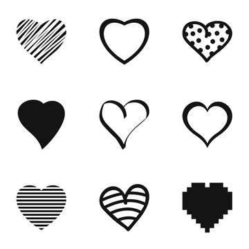 Heart icons set. Simple set of 9 heart vector icons for web isolated on white background