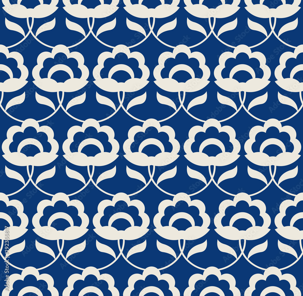 Poster seamless retro pattern with abstract flowers and leaves