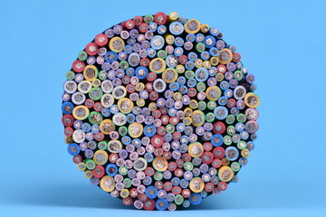 Colored electric cables closeup