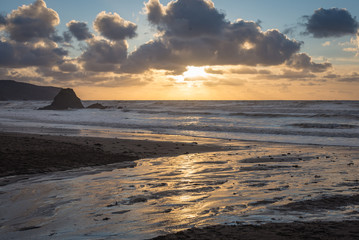 Fototapeta na wymiar Blackrock at Widemouth beach, Cornwall