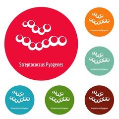 Streptococcus pyogenes icons circle set vector isolated on white background