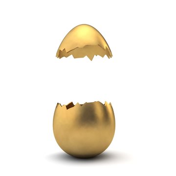 Gold luxury easter egg cracked open with copy space. 3D Rendering