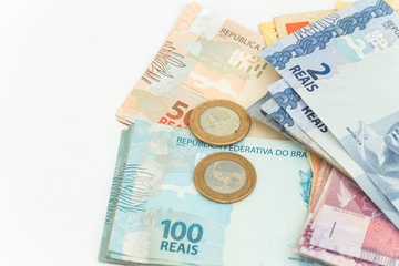 Brazilian money on the white background