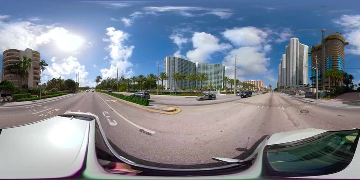 360vr motion footage Driving A1A Sunny Isles Beach FL USA