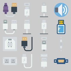 icon set about Connectors Cables. with socket, usb cable and volume