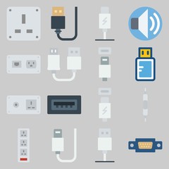 icon set about Connectors Cables. with volume, usb and usb cable