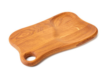 Wood serving board on white