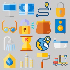 Icon set about Real Assets with keywords single, money icons, route, reading glasses, purses and real estate