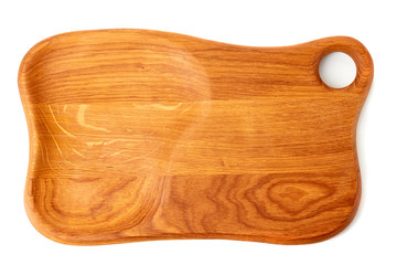 Wood serving board on white