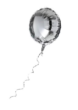 Metallic silver balloon on white background