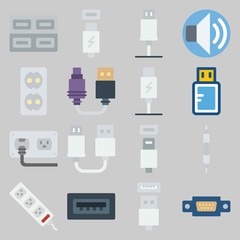 icon set about Connectors Cables. with usb, volume and usb cable