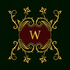 Gold Monogram design elements, graceful template. Calligraphic Elegant line art logo. Letter W emblem identity for Restaurant, Royalty, Boutique, Cafe, Hotel, Heraldic, Jewelry, Fashion, Wine. Vector