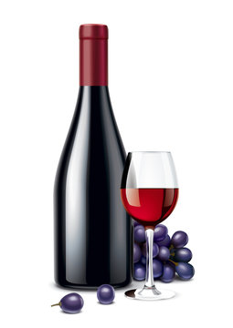 Wine bottle, Grapes and Wineglass