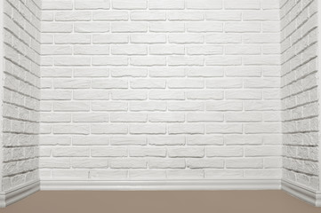 the corner of the room with white brick wall and floor, abstract background photo