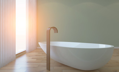 Fototapeta na wymiar Spacious bathroom, clean, beautiful, luxurious, bright room. 3D rendering. .Sunset