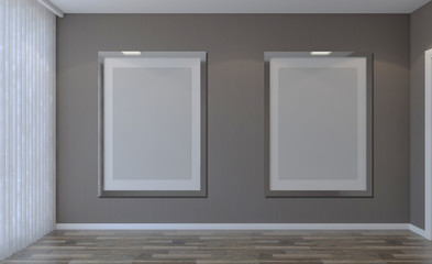 Blank room. 3D rendering.. Empty paintings