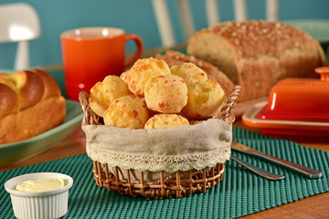 Cheese breads on rustic basket
