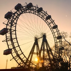 Riesenrad, Wien, Morgendämmerung, Schatten, Silhouette, Prater, Wien, Jahrmarkt