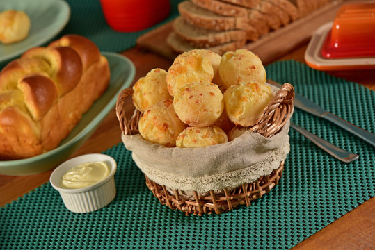 Cheese breads on rustic basket