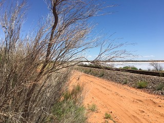 Fototapeta premium Düne, Gleis, See, Down Under, Dürre, Hitze, Sommer, Australien