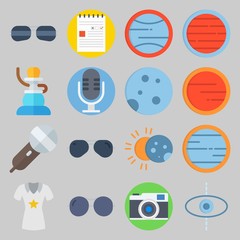 icon set about Hippies. with photo camera, note and shirt