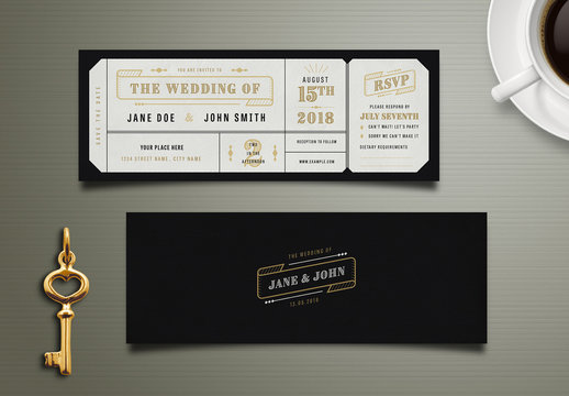 Art Deco Wedding Invitation Ticket