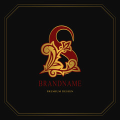 Elegant Capital letter S. Graceful floral style. Calligraphic gold beautiful logo. Vintage drawn emblem for book design, brand name, business card, Restaurant, Boutique, Hotel. Vector illustration