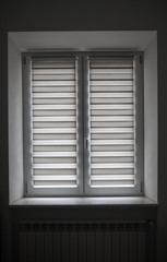 the Detail shot of white window blinds