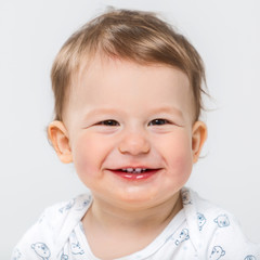 Portrait of a beautiful cheerful little boy. Child's face closeup