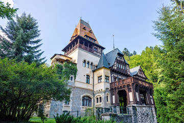 Daylight view from bottom to Pelisor castle situated next to the Peles castle