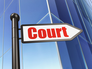 Law concept: sign Court on Building background, 3D rendering