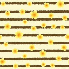 Seamless pattern with yellow flowers and diagonal lines. Vector