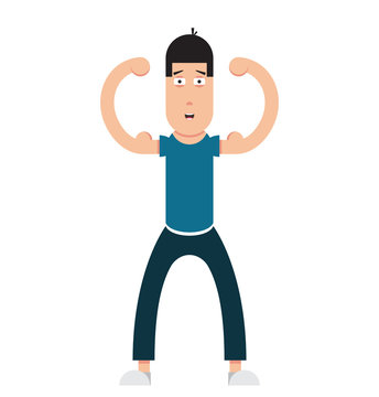 weak man shows muscles,new in the gym,Healthy lifestyle
,vector image, cartoon character