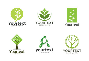 Collection of green logos or icons design. Vector set of nature and trees logo design. Environment and Health life logo template