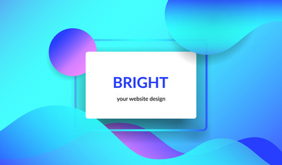 Bright design for corporate and personal website banners and presentation slides. Abstract landscape background with white info card and gradient color waves, shadows and blend on blue with copyspace