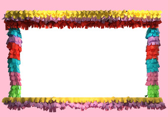 Obraz premium 3d Pinata decoration. Colorful Mexican Fiesta theme..Frame illustration for birthday cards, party backgrounds or invitation.