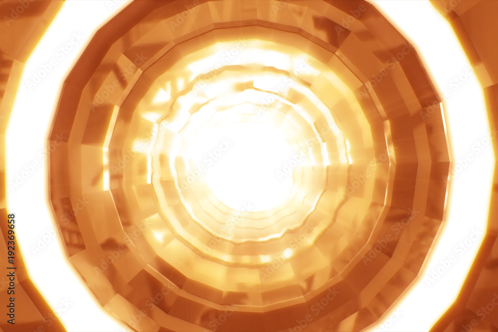 Poster abstract technology round tunnel. gold metal or crystal concstruciton sharp corners with reflections