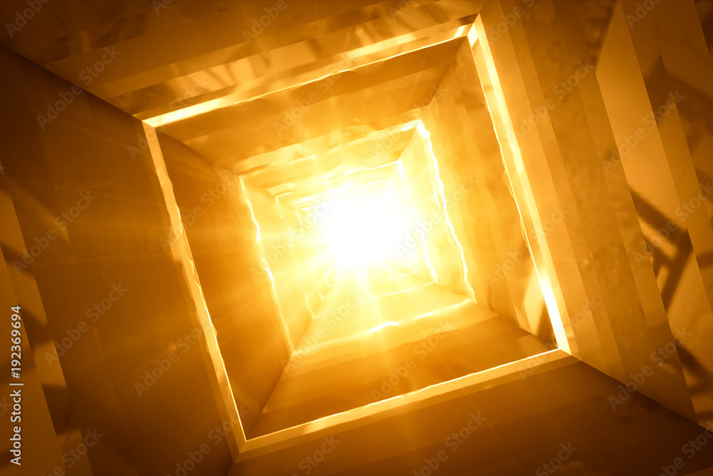 Poster gold metal or crystal concstruciton sharp corners with reflections the camera rotates and moves forw