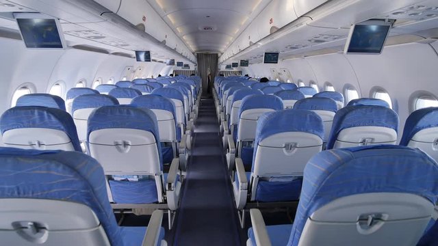Empty aircraft cabin during flight