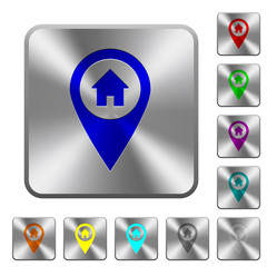 Home address GPS map location rounded square steel buttons