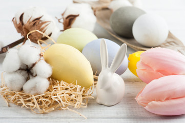 Pastel easter eggs, rabbit