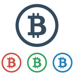 Bitcoin icon set - simple flat design isolated on white background, vector. Blockchain based digital cryptocurrency symbol