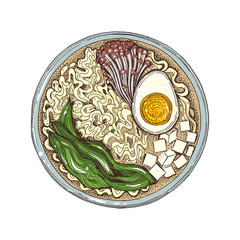 Asian food Ramen. Noodles hand drawn vector illustration. Cartoon style.