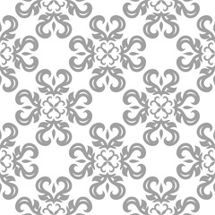 Gray floral pattern on white. Seamless background