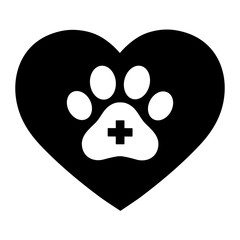 paw of dog in heart on white background