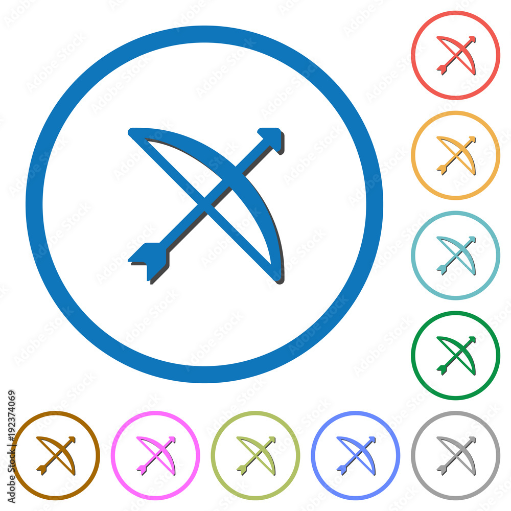 Poster bow with arrow icons with shadows and outlines