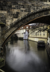 Prague - Certovka river. Channel between Kampa island and Mala strana in Czech Republic